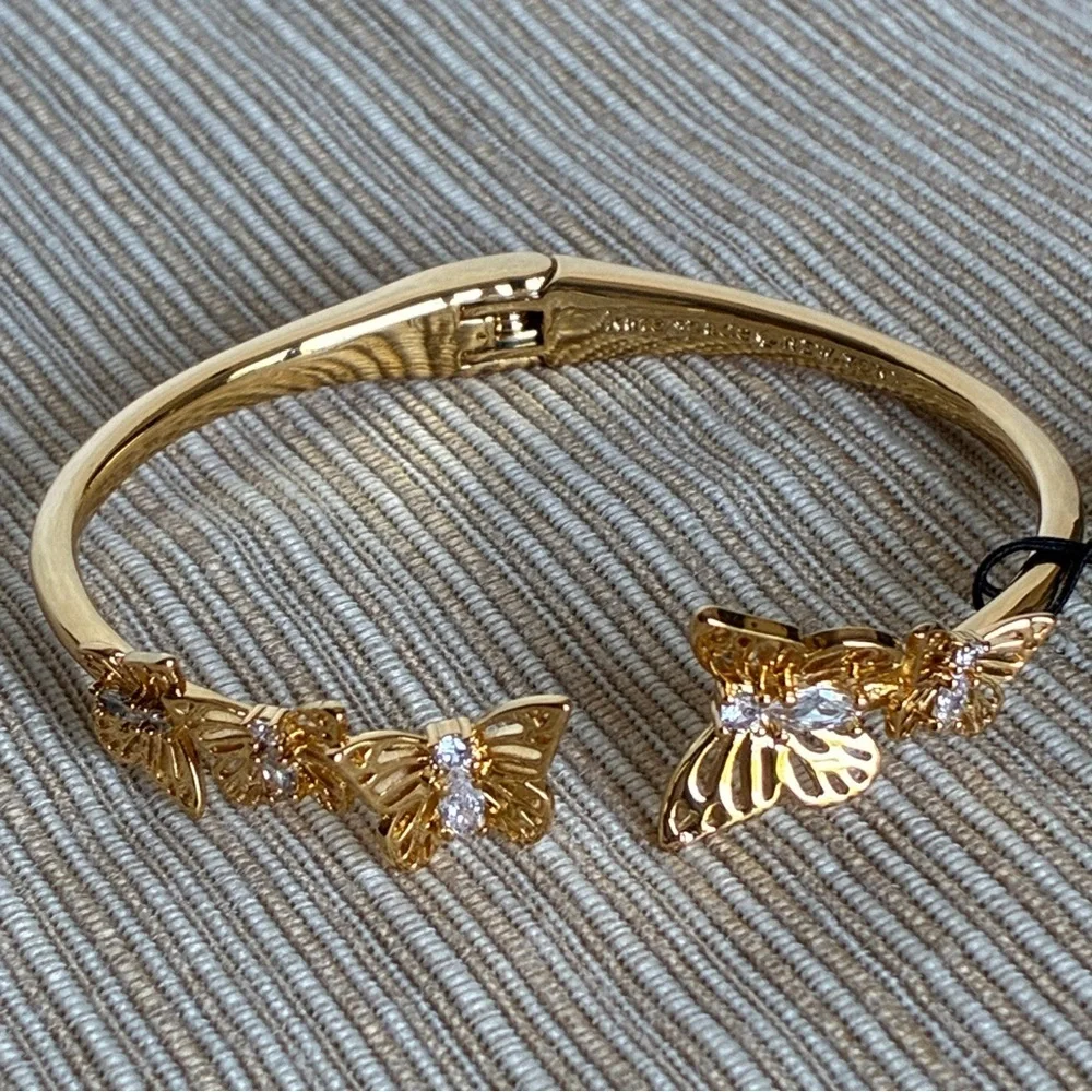 Kate Spade New York Gold Butterfly Hinged Bracelet With Cubic Zirconias